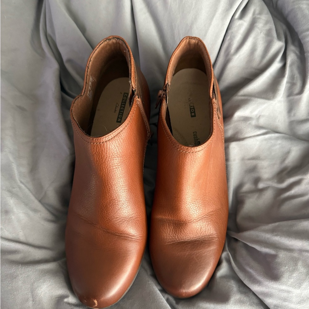 Clark’s brown booty, boot style shoe